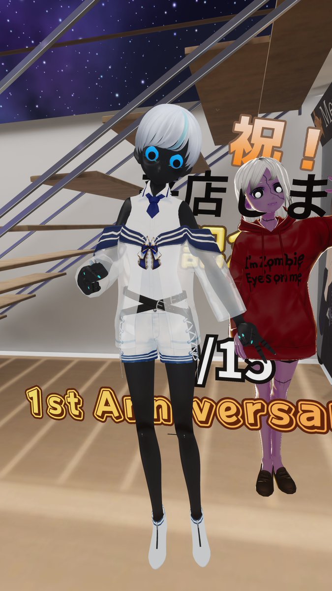Py2K4's tweet photo. #VRoidCafe 1周年おめでとうございます！
去年のVDP回で知って通っているのですが、新しく来た人に話題振ったり、ルール違反者に警告したりと店長のtokinoさんの心配りがすごい

VRChatの公式イベント巡りやフォトコンなどでVRChatをより楽しめているので、2年目も楽しみにしてます！ https://t.co/iGCKPbwePz