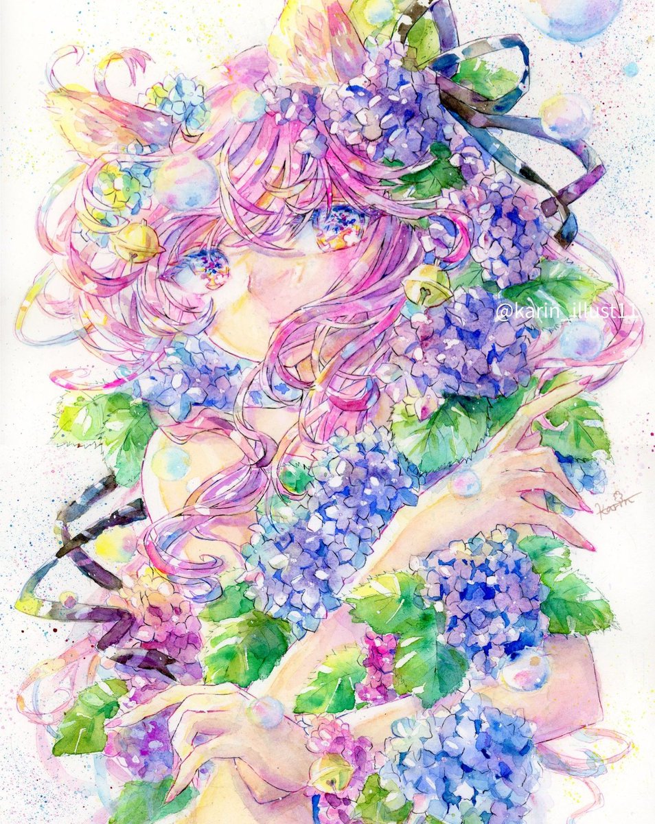 紫陽花を纏って】 スキャンバージョン #透明水彩 #watercolor 5/30