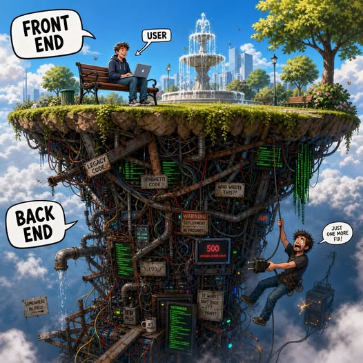 PythonDvz's tweet photo. How a frontend and background really look like .. https://t.co/HNIvo5KvFR