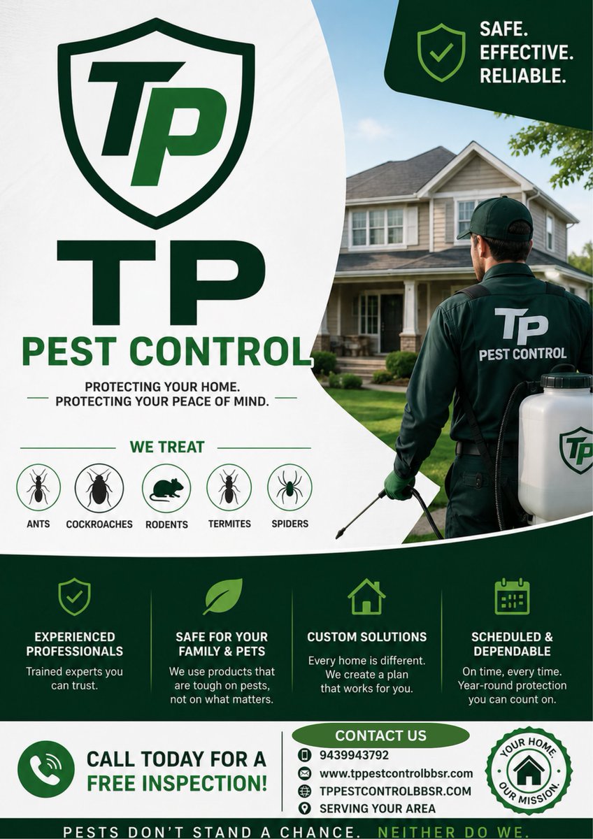TpPest's tweet photo. 🐜 Protect Your Home with Trusted Experts! 🏠
Say goodbye to termites, cockroaches, rodents &amp; unwanted pests with professional service from TP Pest Control.✅ Safe &amp; Effective Treatment
✅ Family &amp; Pet Friendly Solutions
✅ Experienced Professionals https://t.co/miBbGQT9gX