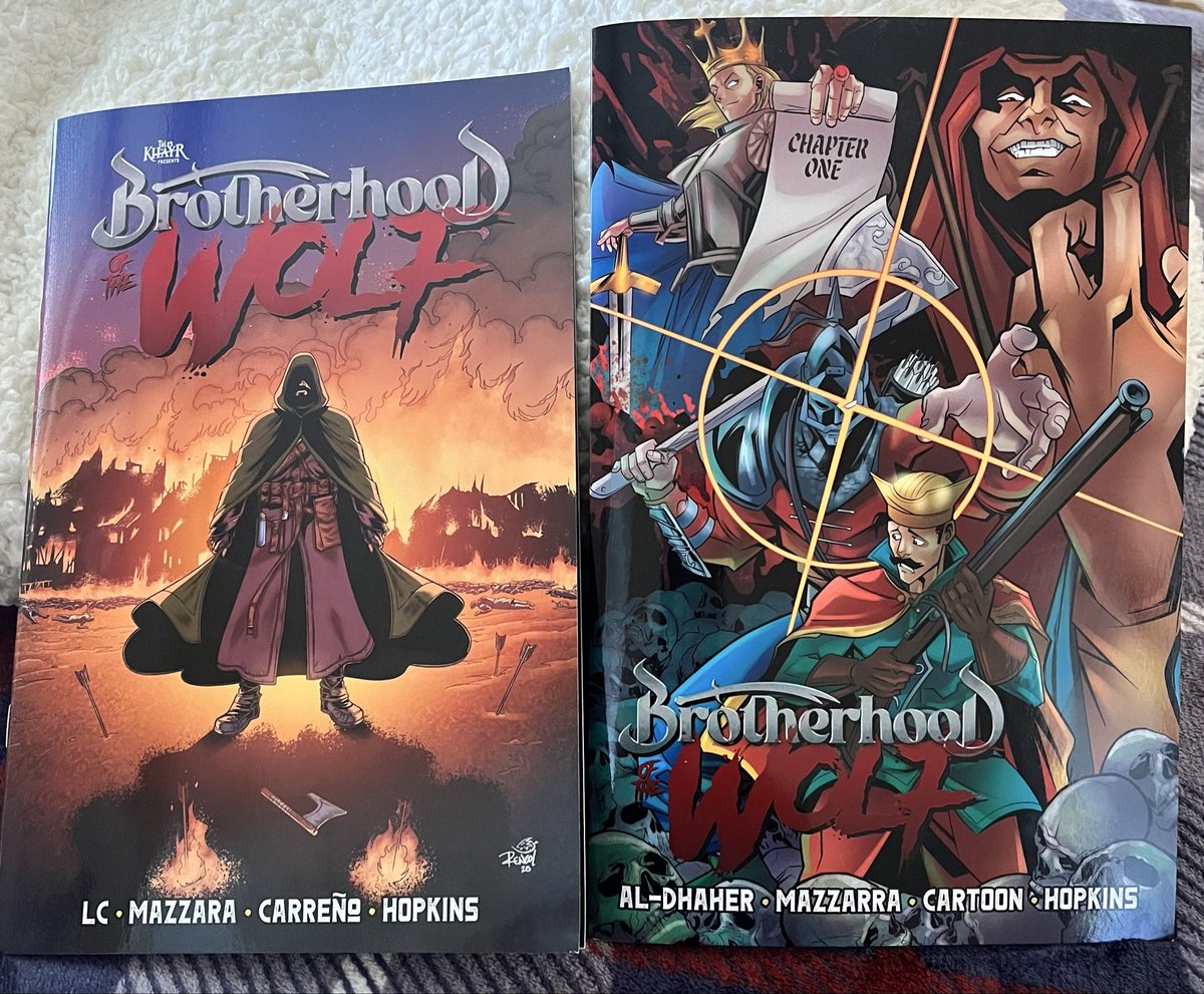 movetomuscat's tweet photo. Finally got my hands on the second installment of the Brotherhood of the Wolf by our dear @WishForWesam. Already it looks like an improvement from the first one in terms of graphic layout and color scheme. Also, skimming through, the dialogues feel so much real and human. Reeling from AI slop, this brings a familiar warmth. 
Will review it soon. 
I have to make some teenagers read it too to see what they think. I for one have never read any comics, anime etc when I was young. I passed by that whole universe and never bothered to even peek into it. Now with our kids becoming teenagers and the juggernaut of AI/Youtube shorts, I feel it would have been nice to know some of the more kosher comic series/themes to introduce them so it becomes a gateway to reading and recovering from dopamine circuit burnout. Fortunately, my kids are decent readers, but many parents struggle to get their kids to read anything. Wesam is doing his part to offer something that has a little of everything: history, humor, futuwwah, relatable characters and a little bit of violence. 

Do support his work good folks!