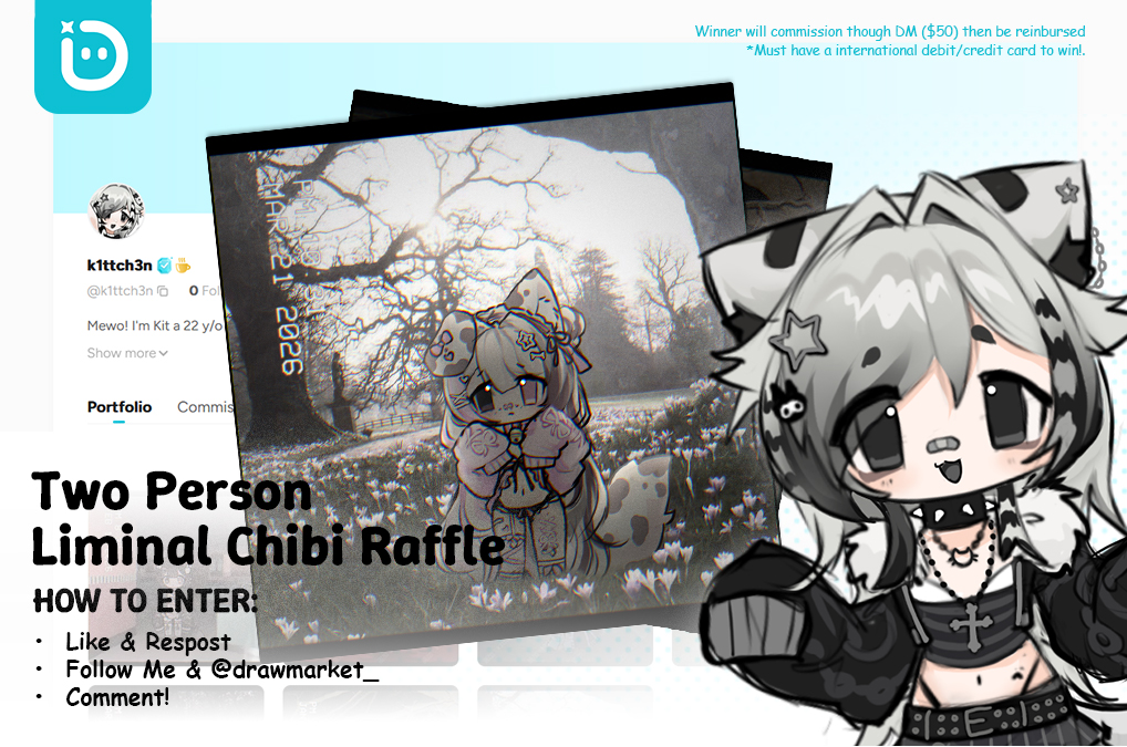 k1ttch3n's tweet photo. I’m an official a Beta Artist on Draw Market! 

To celebrate their opening I will be hosting a LIMINAL CHIBI RAFFLE funded by DM!

To enter: Like • Repost • Follow Me • Follow @Drawmarket_  •  Comment

The winner will be chosen on May 17th!! https://t.co/LvOzGsou4A