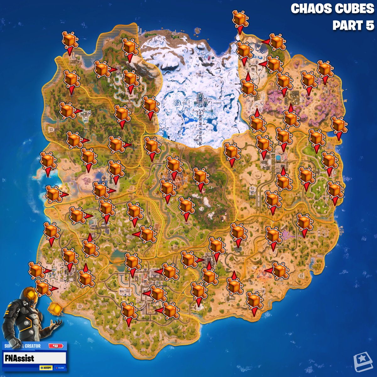 FN_Assist's tweet photo. [GUIDE] #Fortnite Ch7S2 Path Of The Voyager Quests: Part 5 Locations!

Gather the Dark Voyager's Chaos Cubes to track his movements across:
- Squibbly Shores
- Sandy Strip
Total: 65/70

Part 6 arrives May 21st, 9am ET. https://t.co/bAYCyfXmSx