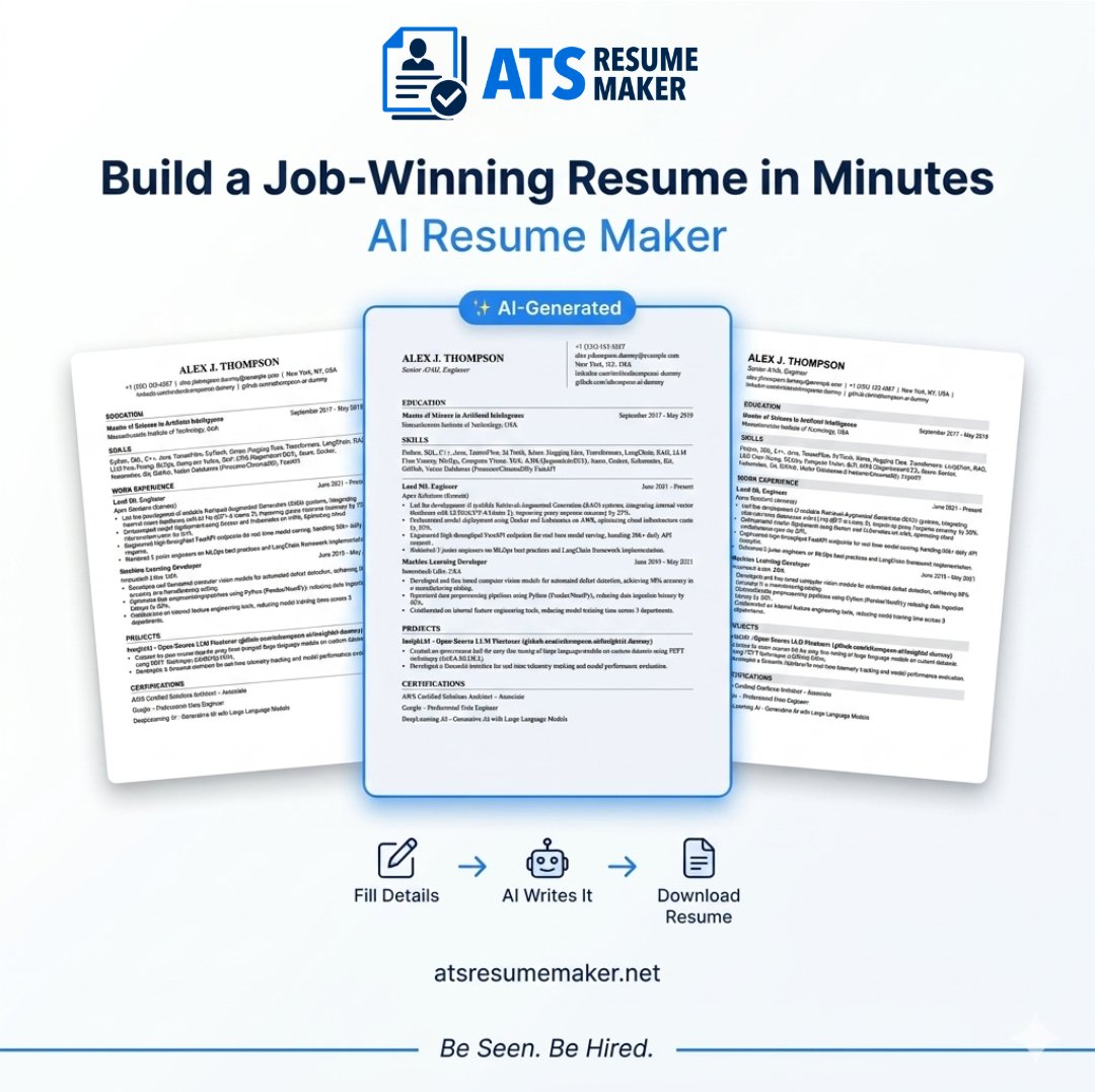 atsresumemaker1's tweet photo. No experience writing resumes? Let AI do it for you.
Pick a template, fill in your details โ AI handles the rest.
Professional. ATS-ready. Done in minutes.
๐ https://t.co/x3XH45v0Pq
#ResumeBuilder #AIResume #ResumeDesign #CareerStart #JobReady
#ResumeTemplates #NewGrad #AI https://t.co/ECMMD4g416