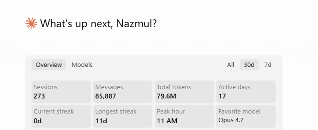 NazmulTechTips's tweet photo. Real Case study: 
100+ hours of work. 
20x Claude Max subscriptions. 
79.6M tokens torched. 
85,887 messages sent. 
11-day streak. 

me: I'm going to build something incredible with AI
79.6 million tokens later
me: behold... a meme 
Worth it. 🗿
#ClaudeAI #BuildInPublic #AIFails https://t.co/gyg7pmIcY6