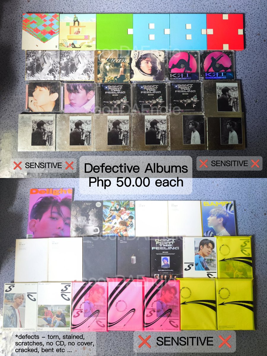 _soonDAEngie's tweet photo. — pls help rt! 𖹭 #_soonDAEngsells

Unsealed EXO Albums
(PB+CD only)

❌ sensitive | might have flaws ❌
— prices are on pic
— all are onhand | read notes
— 1 week dop | payo prio
— mop: gcash
— mod: jrs | j&t

📧 DM to BUY

🏷️ wts wtb lfs lfb exo ph sale xiumin suho lay baekhyun chen chanyeol d.o kai sehun