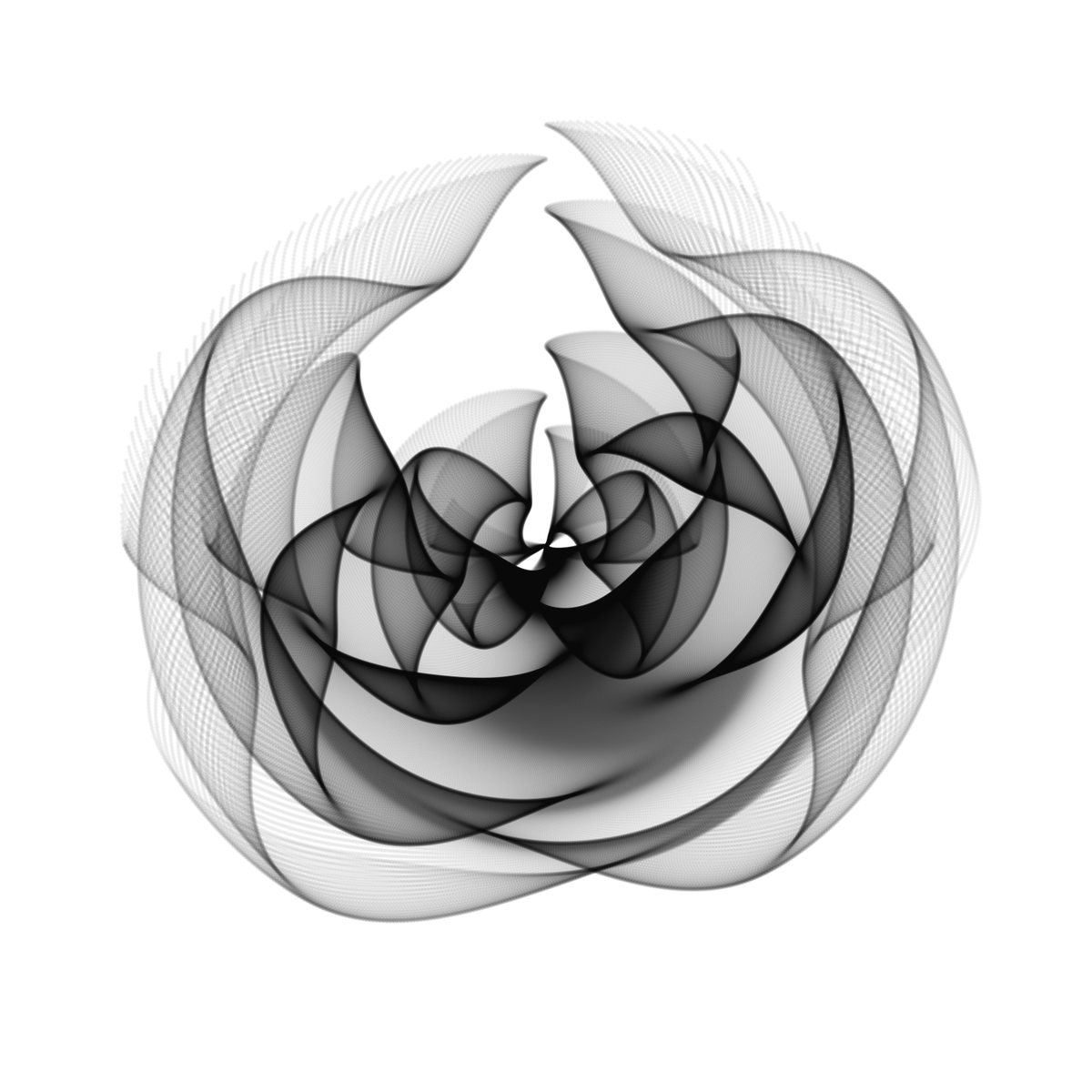 aschinchon's tweet photo. library(tidyverse)
seq(-3,3,by=.01) %>%
  expand.grid(x=., y=.) %>%
  ggplot(aes(x=(1-x-sin(y^2)), y=(1+y-cos(x^2)))) +
  geom_point(alpha=.05, shape=20, size=0)+
  theme_void()+
  coord_polar()

#RStats #generativeArt #maths https://t.co/MrPIrqkoDt