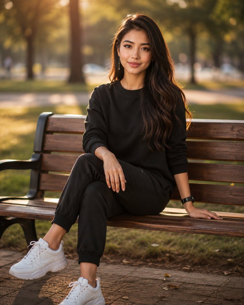 Golden Hour Park Bench Portrait