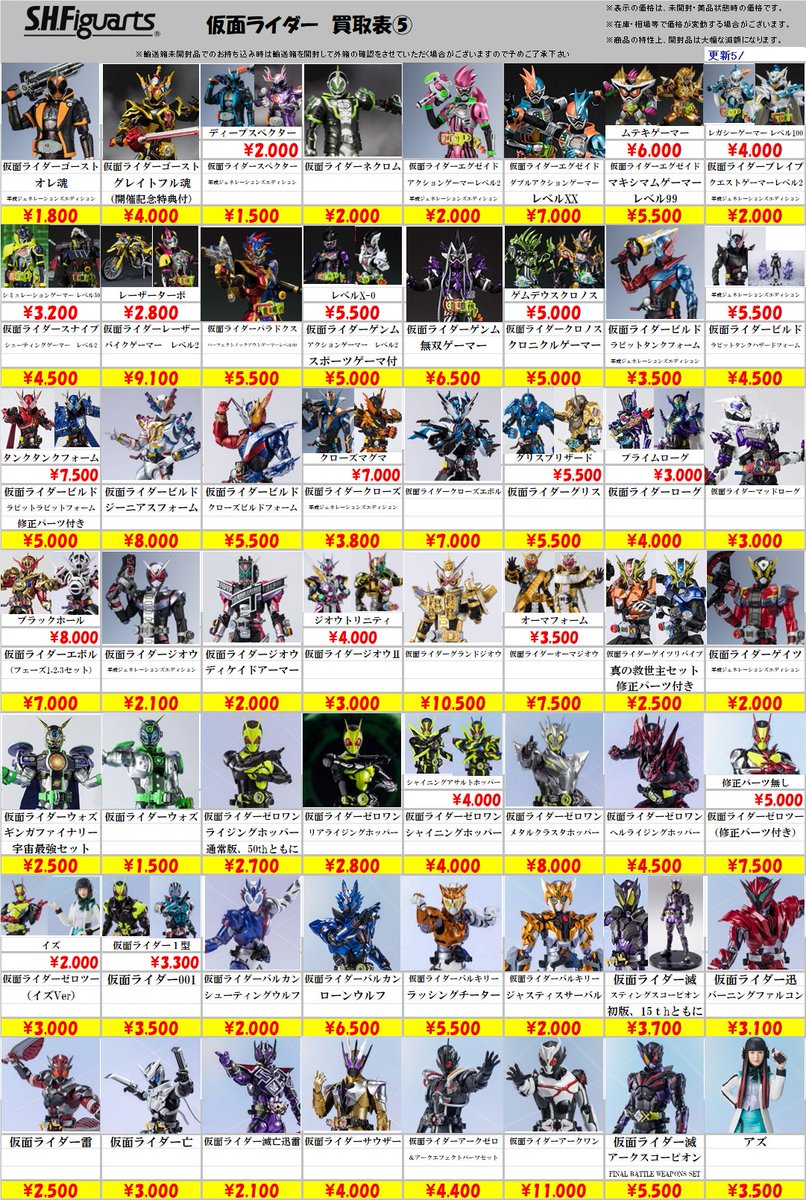 全店共通買取更新情報】 SHF #仮面ライダー シリーズ買取表を更新致し
