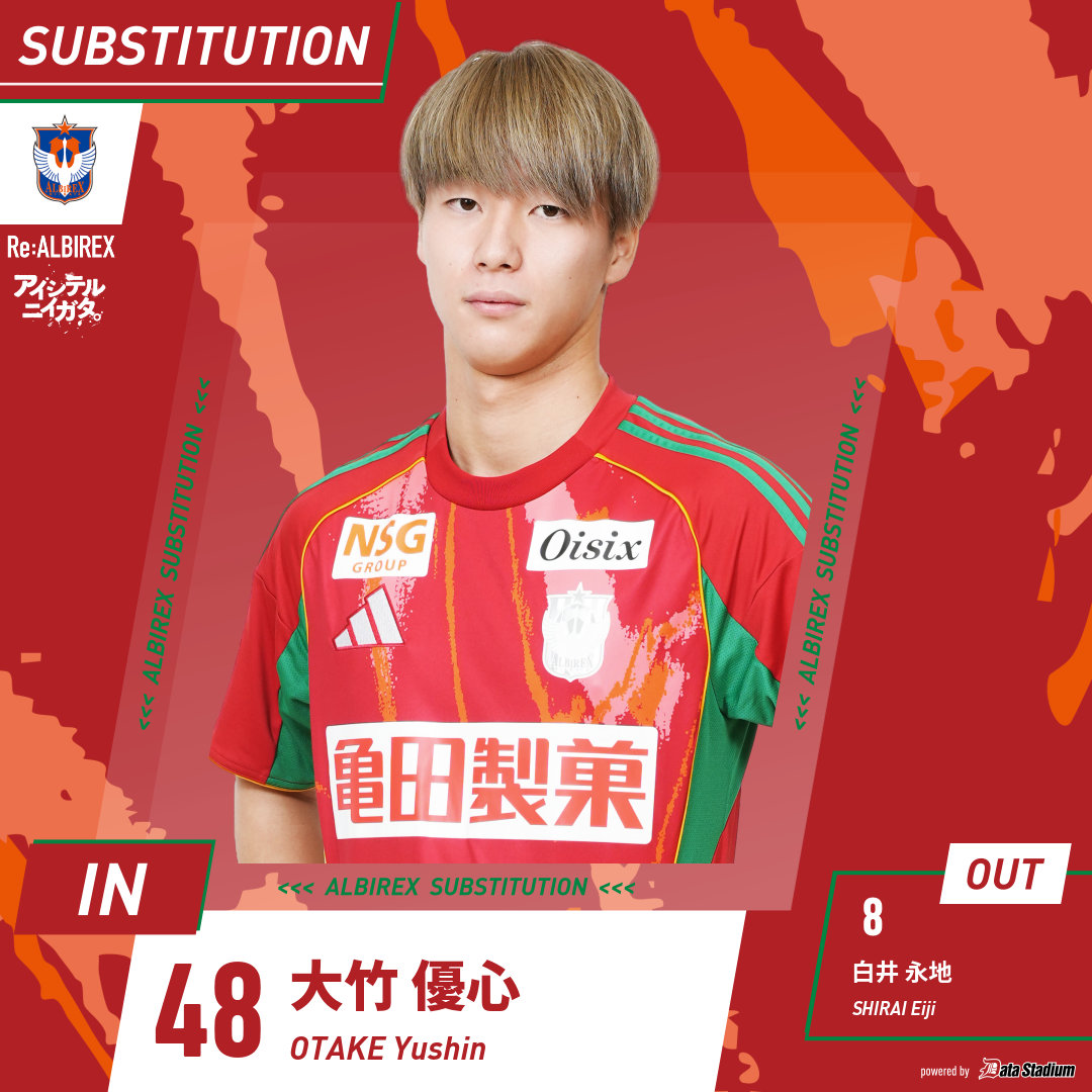 albirex_pr's tweet photo. 選手交代🦢

後半46分
⏩IN #大竹優心
⏪OUT #白井永地

#アルビレックス新潟 #albirex https://t.co/WBGngOBjcW