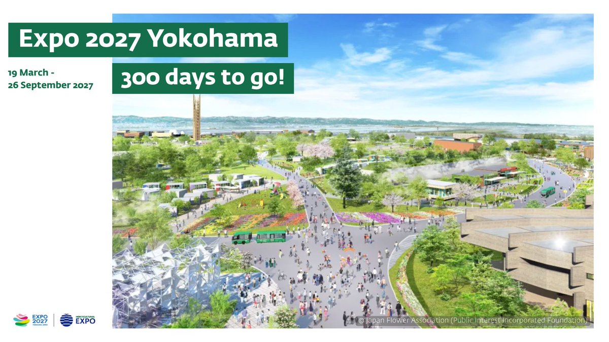 bieparis's tweet photo. The next Horticultural Expo is just 300 days away!

Taking place under the theme “Scenery of the Future for Happiness”, Horticultural #Expo2027Yokohama will open its gates on 19 March 2027.

The Expo’s indoor and outdoor exhibits will invite visitors to reflect on how a harmonious relationship between humankind and nature can contribute to happiness around the world.
@expo2027_japan