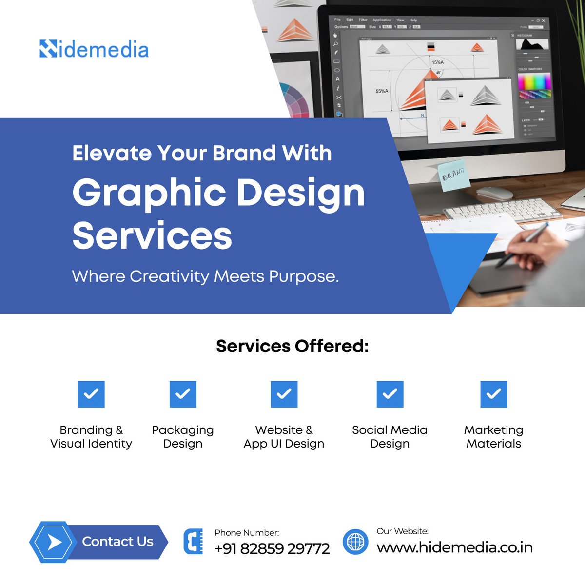 hidemedia18's tweet photo. Elevate your brand with creative and impactful graphic design solutions 🎨✨

Branding | UI Design | Social Media Creatives | Marketing Materials
📞 +91 82859 29772
🌐 https://t.co/zpMgZdb8cw

#GraphicDesign #Branding #UIDesign #DigitalMarketing #Hidemedia https://t.co/qUKY19aLKn