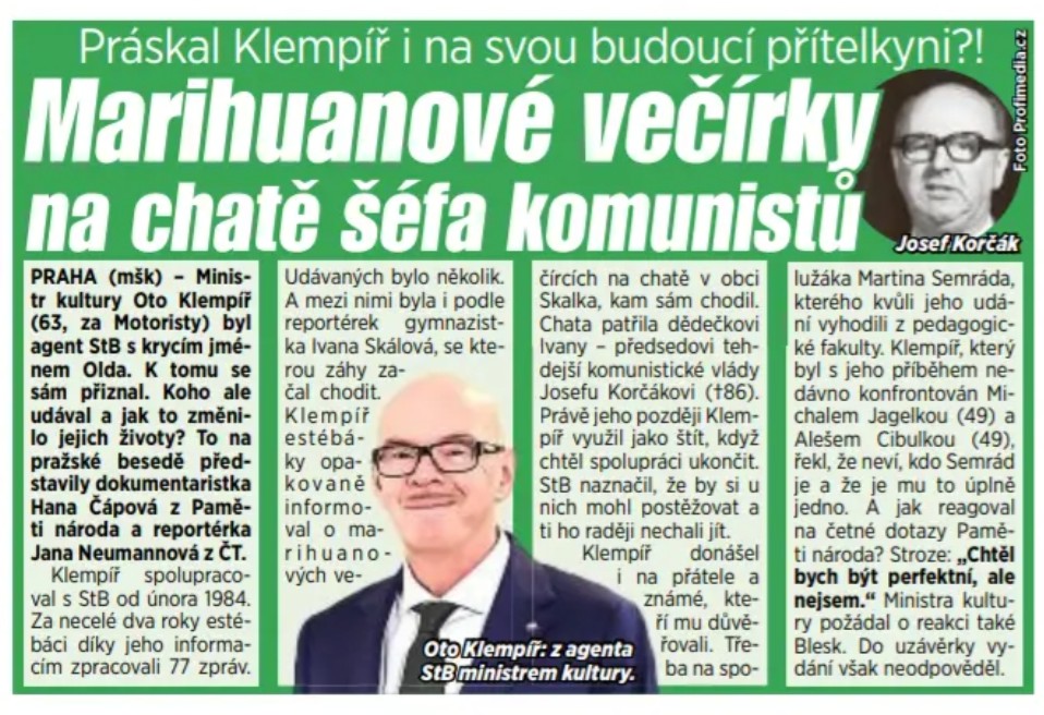 daliborzz's tweet photo. #Blesk Marihuanové večírky na chatě šéfa komunistů aneb jak Klempíř práskal i na svoji holku, vnučku předsedy vlády ČSR Korčáka. #dnešnítisk #tisk260523 https://t.co/LApyCwvpQQ