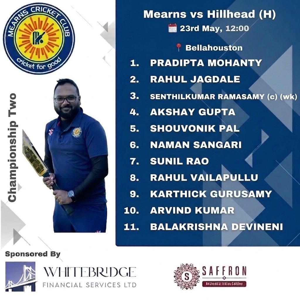 MearnsCricket's tweet photo. Championship Two team is set to face Hillhead at home in Bellahouston at 12:00. Come down and show your support! ππ₯ #MearnsCC #HomeGame #ChampionshipTwo #CricketForGood https://t.co/mSE4LQaN1x