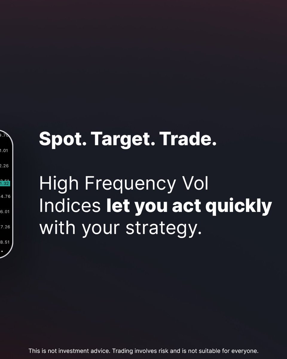 Derivdotcom's tweet photo. High Frequency Vol Indices on Deriv MT5 bring fast-moving price updates and more opportunities to tailor your trading strategy—on your terms. 🤩

High Frequency Vol Indices are made for rapid strategies on Deriv MT5. 🙌😉

#Scalping #HighFrequency #Deriv

This is not investment advice. Trading involves risk and is not suitable for everyone.