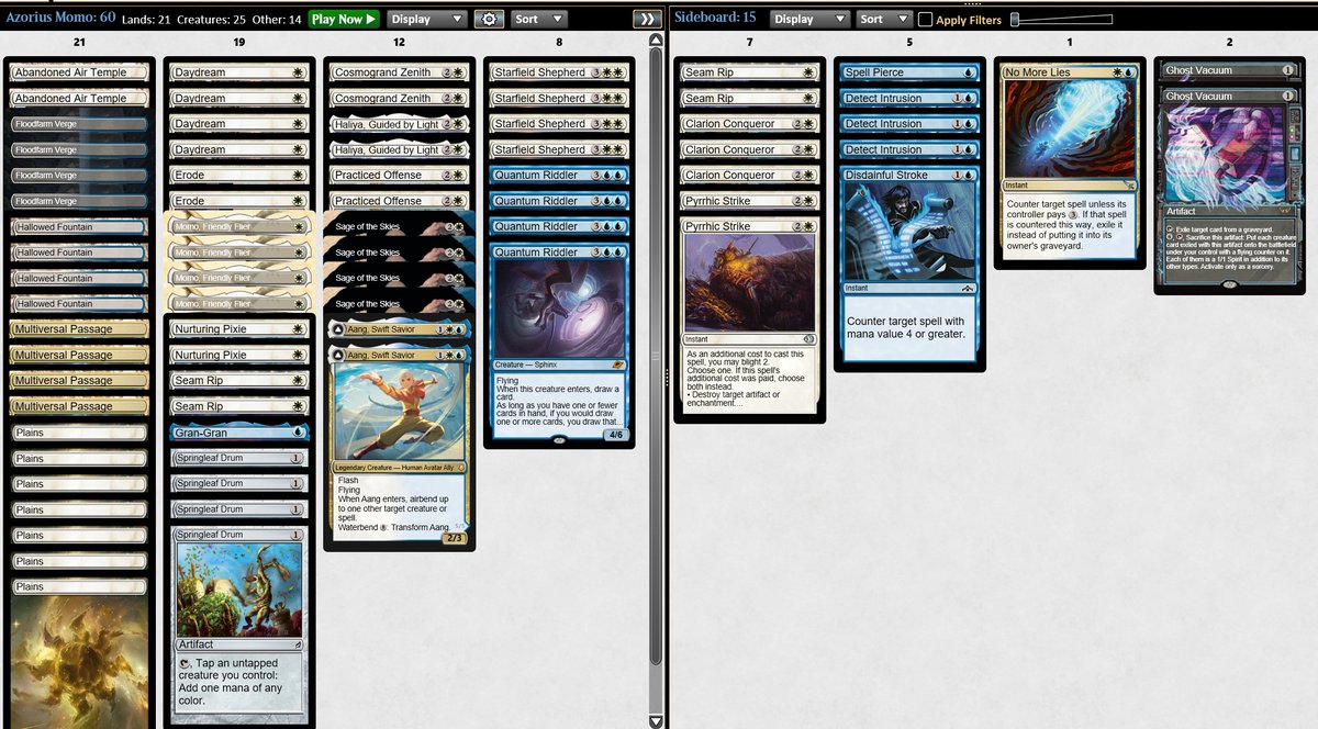 antoniofitzs's tweet photo. Top 4 standard challenge with Azorius Momo. Lot of prowess and was able to take advantage. Lost a close game 3 at the end.

Matchups:
R1 Prowess 2-0
R2 Prowess 2-1
R3 Spellementals 1-2
R4 Prowess 2-1
R5 Prowess 2-1
R6 GW Landfall 2-1
T8 GW Landfall 2-0
T4 Prowess 1-2

@fireshoes https://t.co/3fVuhXTMAy