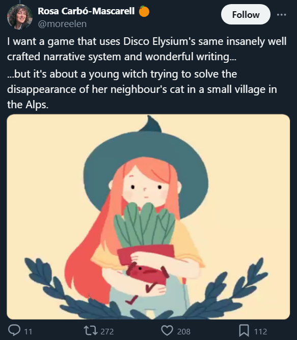 TheShaak's tweet photo. @Krozthh @GSinanju Te agarraron con el de la bruja hermano. Es un meme burlandose de este tuit y la gente que le tiene miedo a la política y los temas pesados de Disco Elysium. El screenshot es broma, no de un juego de verdad. https://t.co/HCfD1YHZww