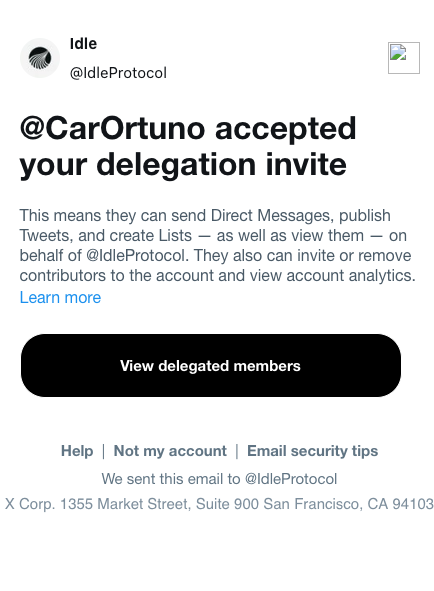 idle__protocol's tweet photo. @X @Safety @elonmusk @nikitabier 

Our official account @IdleProtocol was compromised (2FA by attacker).  

The hacker added himself as delegated signer on our account and locked us out.  Website clearly shows it’s hacked. Recent posts are 100% scams - do not interact.

We’ve submitted the official hacked account recovery form multiple times with full proof.  

Attaching screenshots of the malicious delegation, 2FA change, and malicious post.

Please help restore the legitimate team’s access to @IdleProtocol