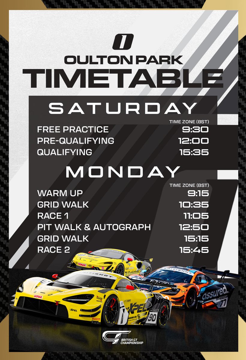 OptimumMSport's tweet photo. 🔴 𝙇𝙄𝙑𝙀 𝙉𝙊𝙒: British GT | R2 & R3
📍 Oulton Park 🇬🇧   

5️⃣9️⃣ McLaren Artura GT4 [SILVER] Stanton / Hopkinson
7️⃣7️⃣ McLaren GT3 Evo [PRO-AM] Tillbrook / Barnicoat
9️⃣0️⃣ McLaren GT3 Evo [SILVER-AM] Warren / Brown

⏱ 𝙇𝙄𝙑𝙀 𝙏𝙄𝙈𝙄𝙉𝙂 📷 https://t.co/snUc0YXYzF
▶️ 𝙒𝘼𝙏𝘾𝙃 𝙇𝙄𝙑𝙀 📷 https://t.co/lfidEPbCXA
📺 Also available to watch via the GT World YouTube Channel & Sky Sports F1 🏁

#BritishGT #McLarenCustomerRacing #GT3 #GT4
