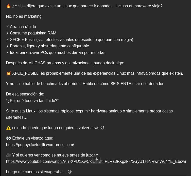 pp4mnk_fusilli's tweet photo. 👀 Échale un vistazo aquí:
https://t.co/ASZCGiE8af
🎥 Y si quieres ver cómo se mueve antes de juzgar:
https://t.co/IW7ipBx2C9
Luego me cuentas si exageraba… 😉
#Linux #PuppyLinux #XFCE #LinuxDesktop #opensource #oldpc #linuxgeek #pp4mnk https://t.co/bhToNyN8RH