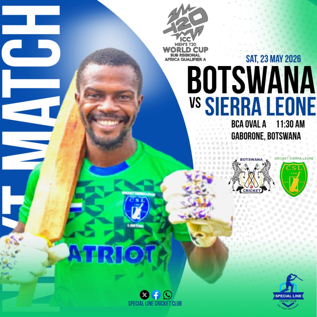 SpecialLineCC's tweet photo. Game day is here🇸🇱🏏🔥  

The Patriots kick off the ICC Men’s T20 World Cup Sub regional Qualifier campaign against Botswana. 

#Patriots💚🤍💙
#SpecialPeople💛💙 https://t.co/GAorpbJXnx