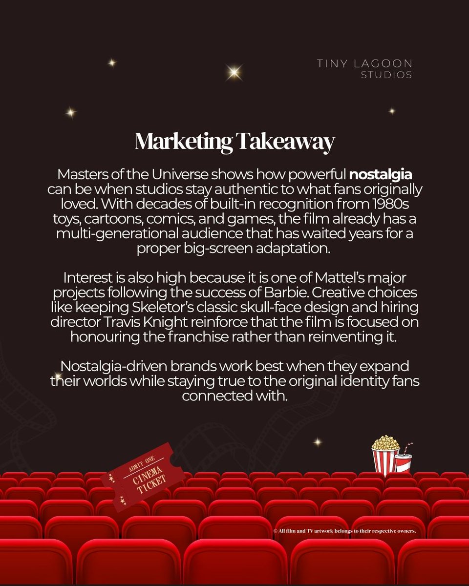 tinylagoon's tweet photo. 2026 is shaping up to be the year where nostalgia meets strategy. From Master's of the Universe to Toy Story 5, there's something for every demographic. Studios aren't just reviving classics, they are monetising emotional equity... 👀🎞️💸

#2026 #CinemaReleases #Marketing https://t.co/epxuDh4tOe