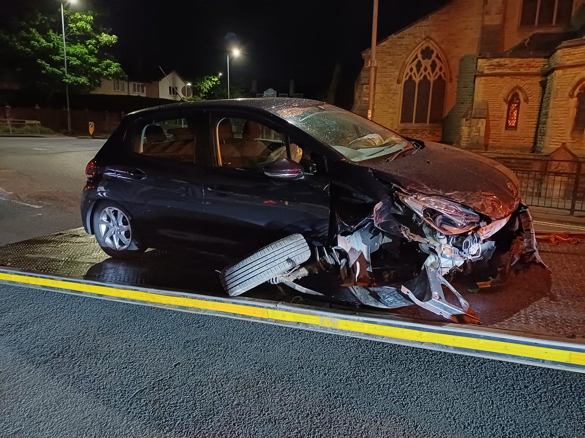 MerPolTraffic's tweet photo. The occupants of this vehicle were lucky not to be injured following a collision with another vehicle. The driver left the scene but #RPU tracked them down a short time later. They blew nearly 3 times the limit for alcohol. #arrested https://t.co/cLcnx8pu5l