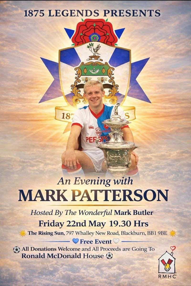 MarkbutlerMC's tweet photo. Another superb evening at The Rising Sun with guest speaker, the ex BRFC Mark Patterson. Raising monies again for Ronald McDonald House attached to Alder Hey Children's Hospital in Liverpool. Well done to all involved in putting together another hugely successful event 👏 https://t.co/wgR4PmmPy1