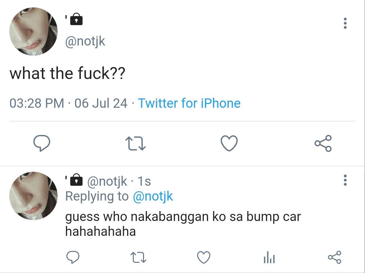 hobidobey's tweet photo. ✎ — MASISISI MO BA KUNG AYAW NA TALAGA? (Cubao Series #1)

a short #taekookau wherein th and jk are exes and they both bumped into each other in the most unexpected place - the bumper car ride on fiesta carnival. https://t.co/0sEsqLYN9B