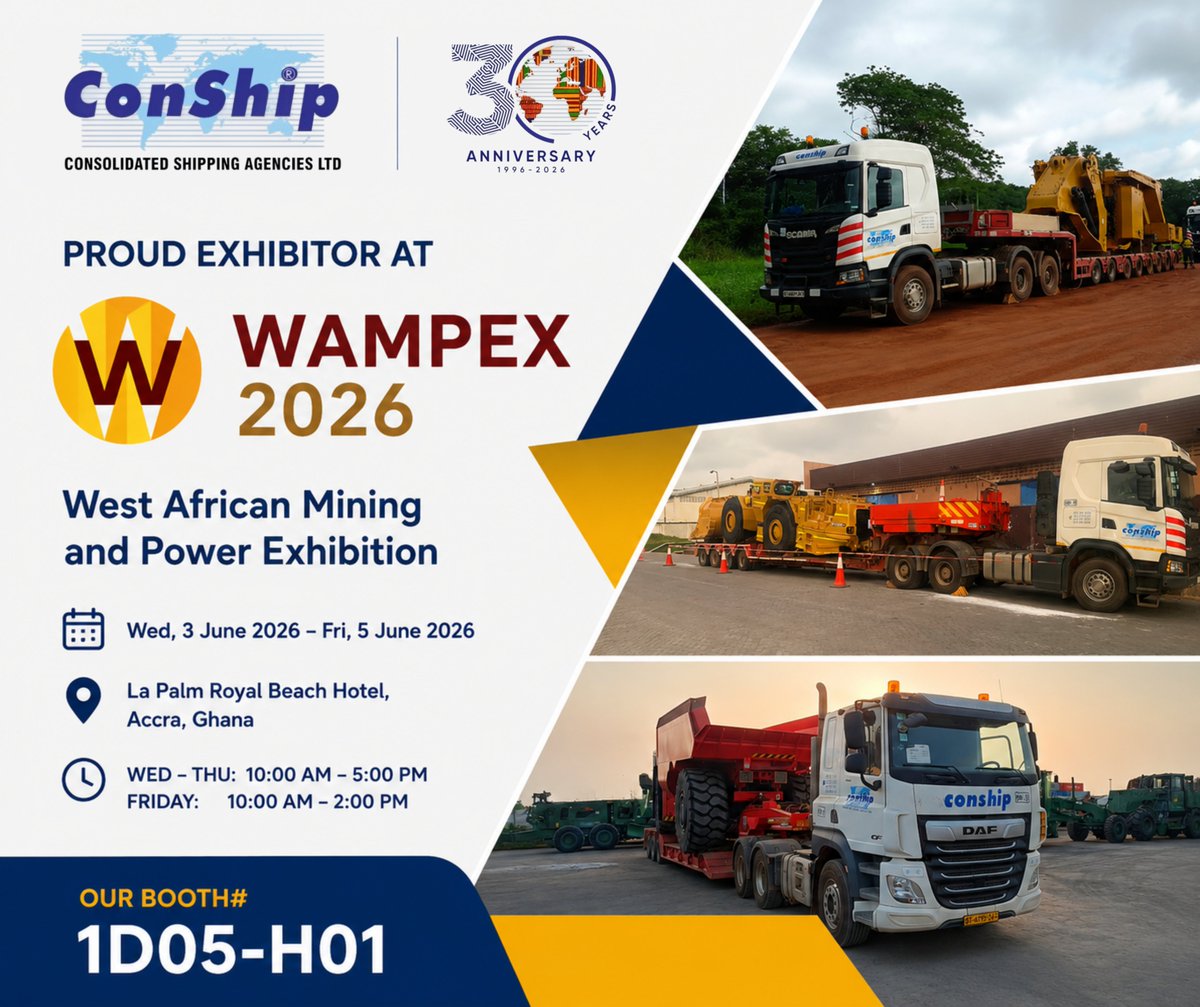 conshipgh's tweet photo. ⏳ 11 Days to #WAMPEX2026

Conship is ready. Are you?

📍 La Palm Royal Beach Hotel, Accra
📅 3–5 June 2026
📌 Booth: 1D05-H01
Click on the link to register
https://t.co/OsGqmYAv1p https://t.co/QnyPQ5UpkB