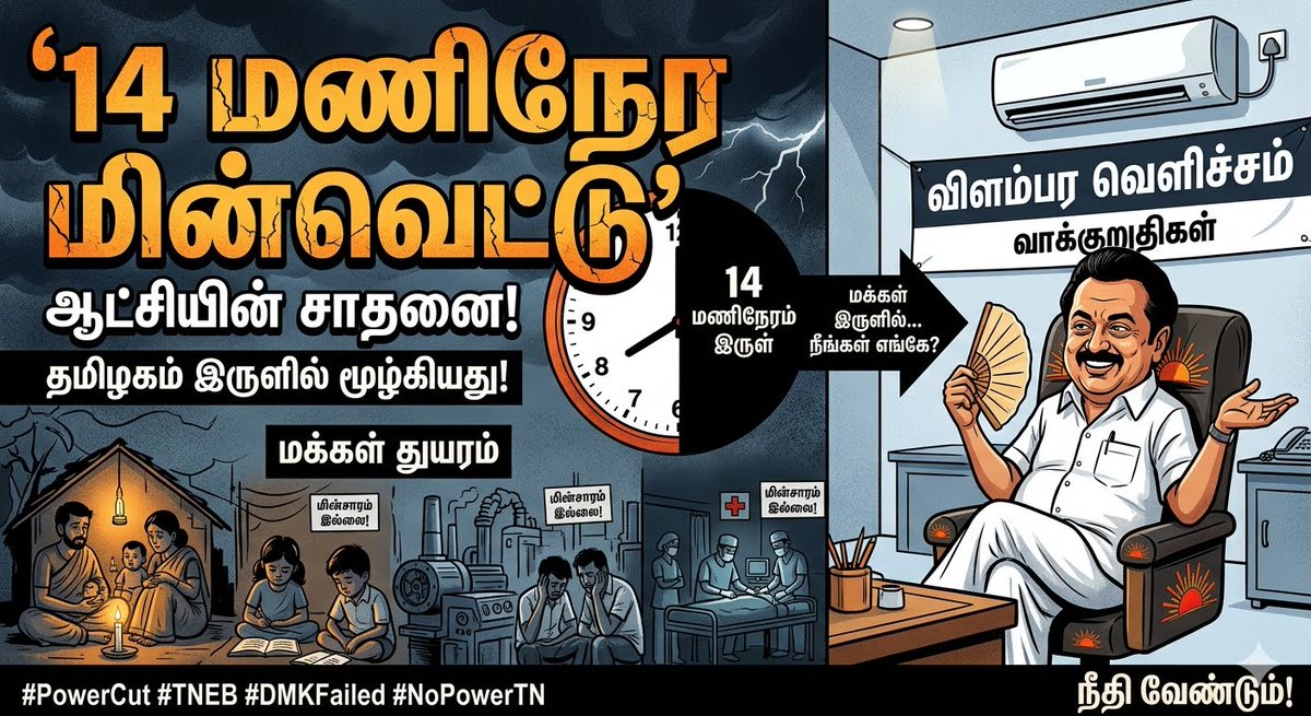 kazhakathozhan's tweet photo. நீங்கதாண் ஸ்டாலின் ஆட்சி தொடருதுன்னு சொன்னீங்க
அப்பறம் ஏண் மின்வெட்டு மின்வெட்டுனு கதற்றீங்க?
நீங்க ஆசையோட திமுக ஆட்சி கேட்டதுனாலதான் மின்வெட்டு வந்துட்டு!
விஜய் ஆட்சிதான் வேணும்னு கமெண்டு போடுங்க
கரண்ட் பளிச்சுன்னு வரும்..👇🏻
2006-2011 - இருண்ட காலம் 💡
#DMKPowerCut 🖤❤️ https://t.co/IkNUCj7Au7