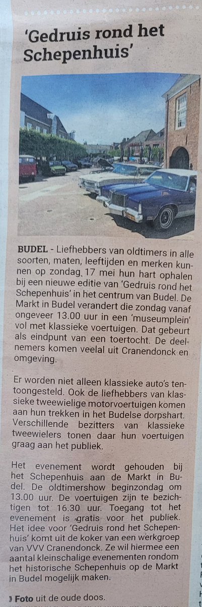 VVVCranendonck's tweet photo. Morgen, 17 mei vanaf 13:00u, Gedruis rond het Schepenhuis in Budel. Initiatief van de VVV Cranendonck. https://t.co/srABzvA5ik
