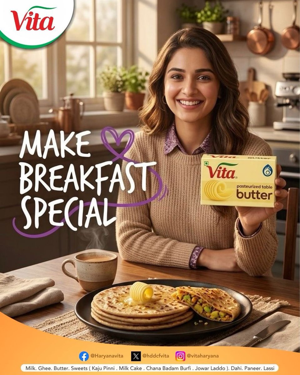 HDDCFVITA's tweet photo. Soft parathas and rich buttery flavor — make mornings special👌🏻✨
❤️Turn ordinary mornings into delicious moments with Vita Butter and wholesome breakfast delights ✨😋
@HDDCFVITA 
#vita #dairyproducts #healthy https://t.co/I2BINb2smc