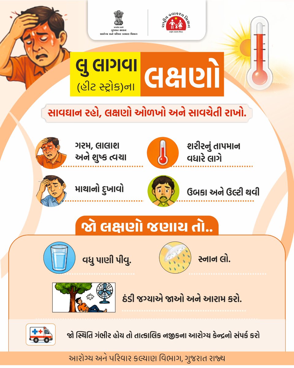 HealthDahod's tweet photo. 🔆 ગરમી વધી રહી છે પરંતુ તમારી સાવચેતી તમને સુરક્ષિત રાખી શકે છે

✅ સ્વસ્થ રહેવા માટે આ સરળ પગલાં અપનાવો:
પાણી પૂરતું પીવો, 
હળવા કપડાં પહેરો અને તડકામાંથી બચો. 

#heatwave #childcare 
#mothercare 
#heatsafety #stayhydrated #summercare #healthforall #BeatTheHeat https://t.co/FAjIB2y64S
