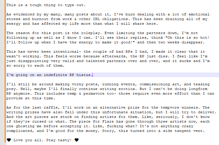 RavenaCrossVore's tweet photo. tl;dr Going on an indefinite RP hiatus. https://t.co/v2VwrRC9Es