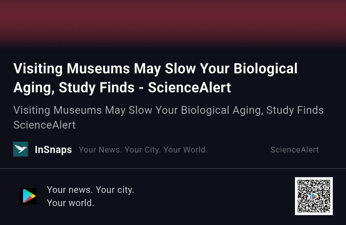BuildWtPrakhar's tweet photo. Visiting Museums May Slow Your Biological Aging, Study Finds - ScienceAlert

Shared via InSnaps — Your News. Your City. Your World. https://t.co/TskixR3hrl

#Science #Sciencealert #Confrontation #Taiwan #Museums #Slow #Biological https://t.co/fpetaTnUBL