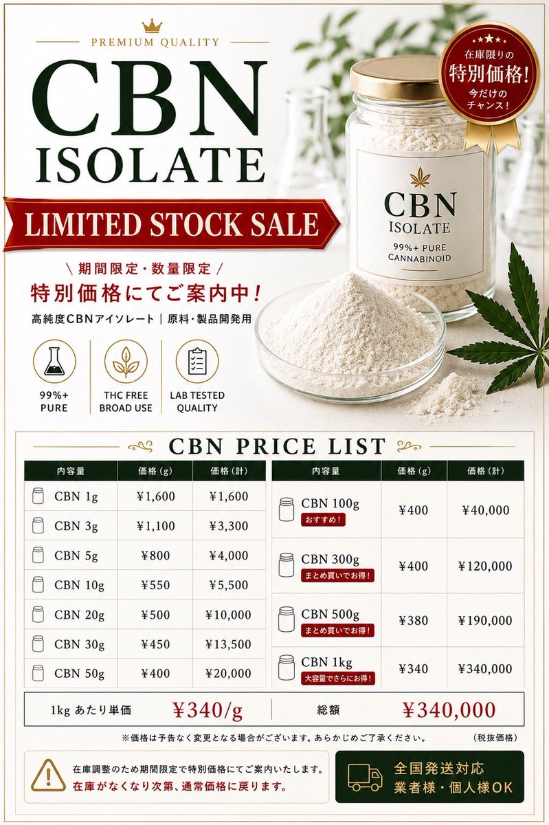 ヘンプ便|新基準対応CBD/CBG/CBN原料卸 tweet media
