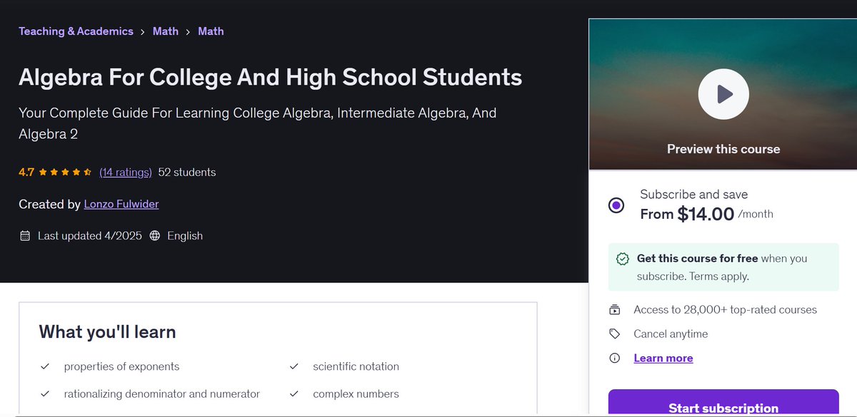 LonzoMathTutor's tweet photo. Does anyone need help with college/intermediate algebra? Don't fail or drop your course, get help now!!! Enroll in my Udemy course now, https://t.co/KcLIOBgBTf
#collegestudents #community college
#msjc #palomar college #riverside community college # California https://t.co/QHAzwsW7Xu