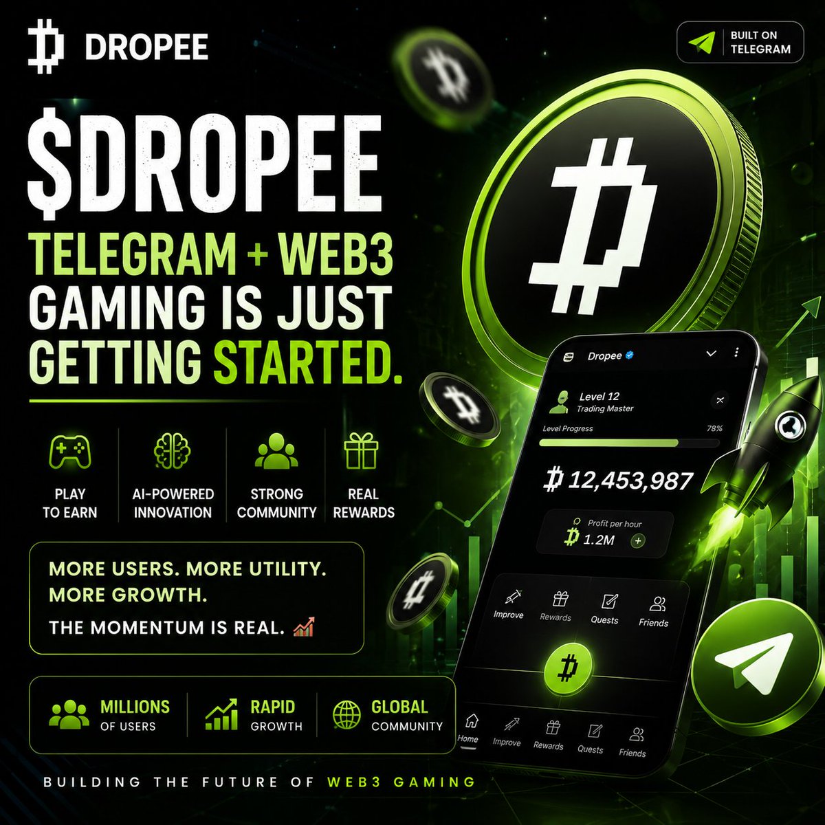 TayeJoshua's tweet photo. 🔥 $DROPEE is building one of the fastest-growing communities in the Telegram Web3 space.

From gaming rewards to AI-powered innovation, the ecosystem keeps expanding while the community keeps getting stronger 🚀⚡
Early attention creates big opportunities

#DROPEE #Crypto #Web3 https://t.co/qnbMYr55Yt