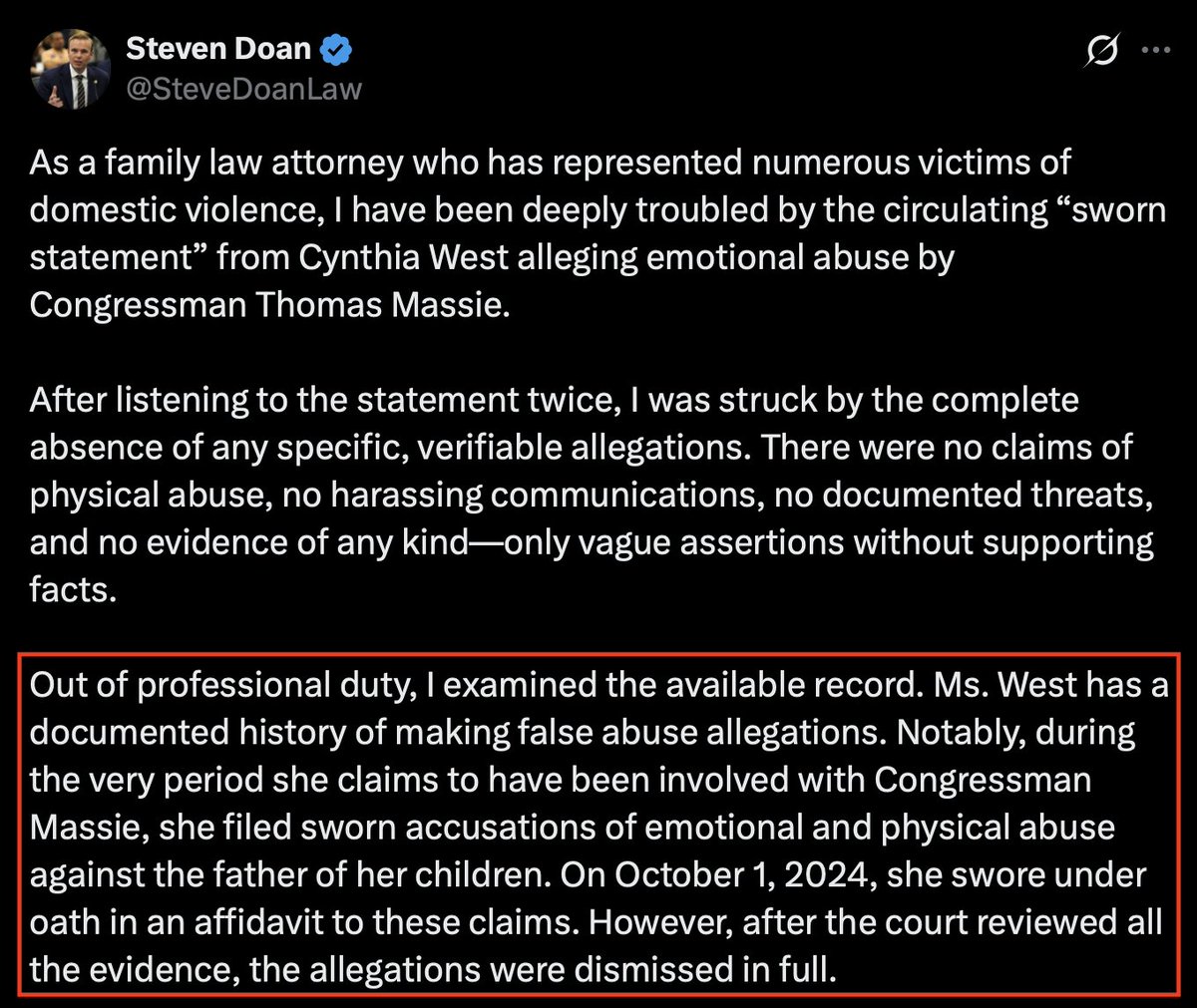 willchamberlain's tweet photo. Here's @stevendoan affirmatively claiming that West has "a documented history of making false abuse allegations" and then references her allegations of emotional and physical abuse against her ex-husband.

Doan is accusing Ms. West of perjuring herself. https://t.co/zFqrOoFrxE