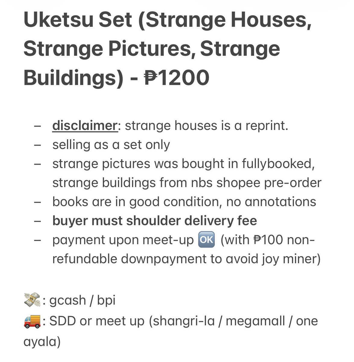 hauIsie's tweet photo. Uketsu Set (Strange Houses, Strange Pictures, Strange Buildings)
⠀⠀↳ ₱ 1200 + lsf

— disclaimer: strange houses is a reprint.  
— books are in good condition, no annotations

dm if interested ! ☻

🔖 wts lfb secondhand books ph https://t.co/3NiwLV0IEe