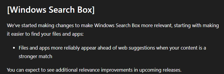 _sumitdh's tweet photo. One of the significant changes in Windows latest Expermental Build - Search is more reliable now! https://t.co/JquhLHRuQv