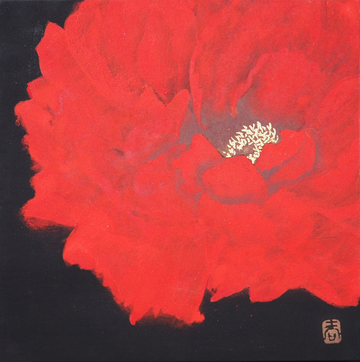 来月の神戸阪急での個展に出品する作品です。 「緋」 25×25cm 岩絵具