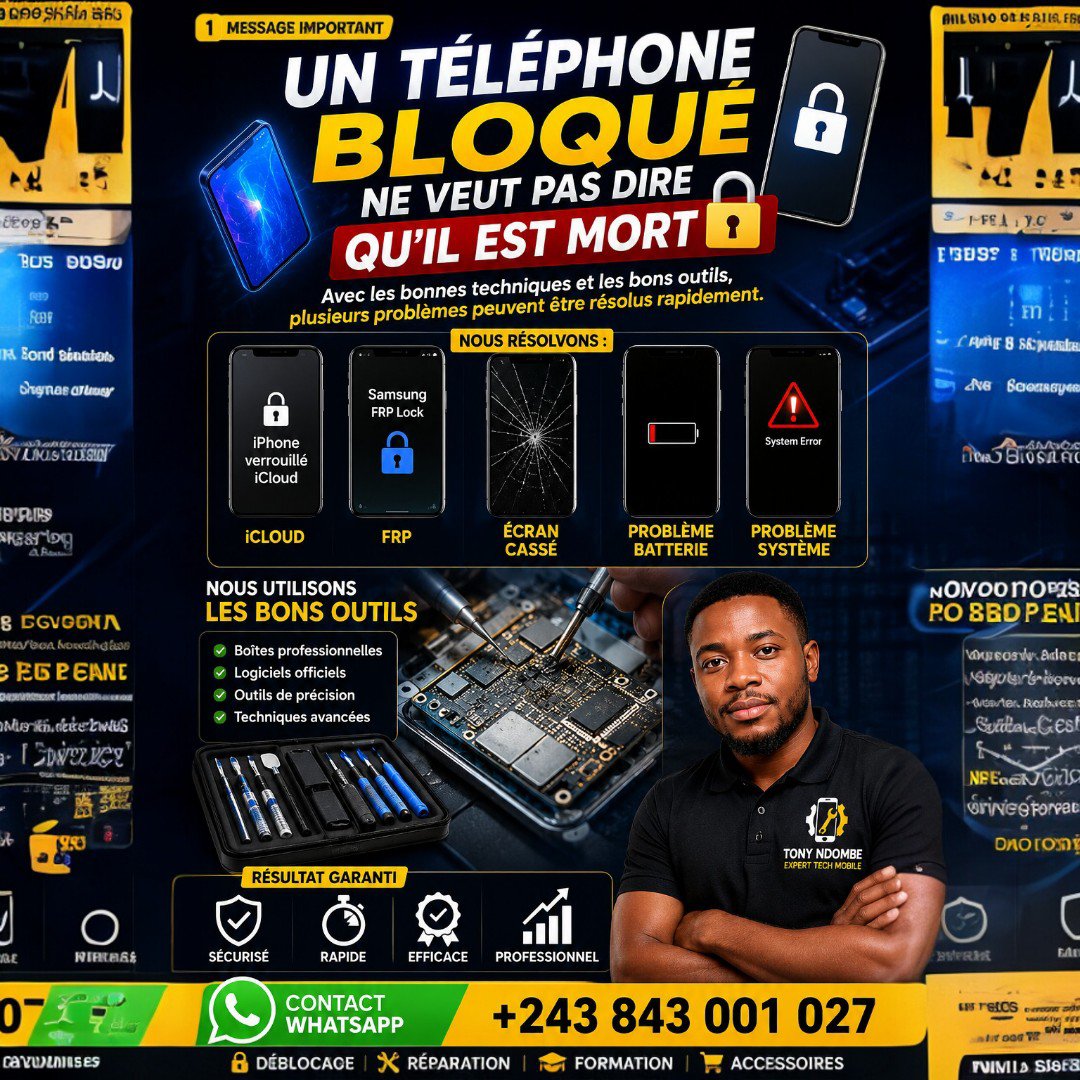 tonytech243's tweet photo. 1️⃣ Un téléphone bloqué ne veut pas dire qu’il est mort 📱🔓

Avec les bonnes techniques et les bons outils, plusieurs problèmes peuvent être résolus rapidement.

📲 Contact WhatsApp : +243843001027 https://t.co/T2kc95Ga92