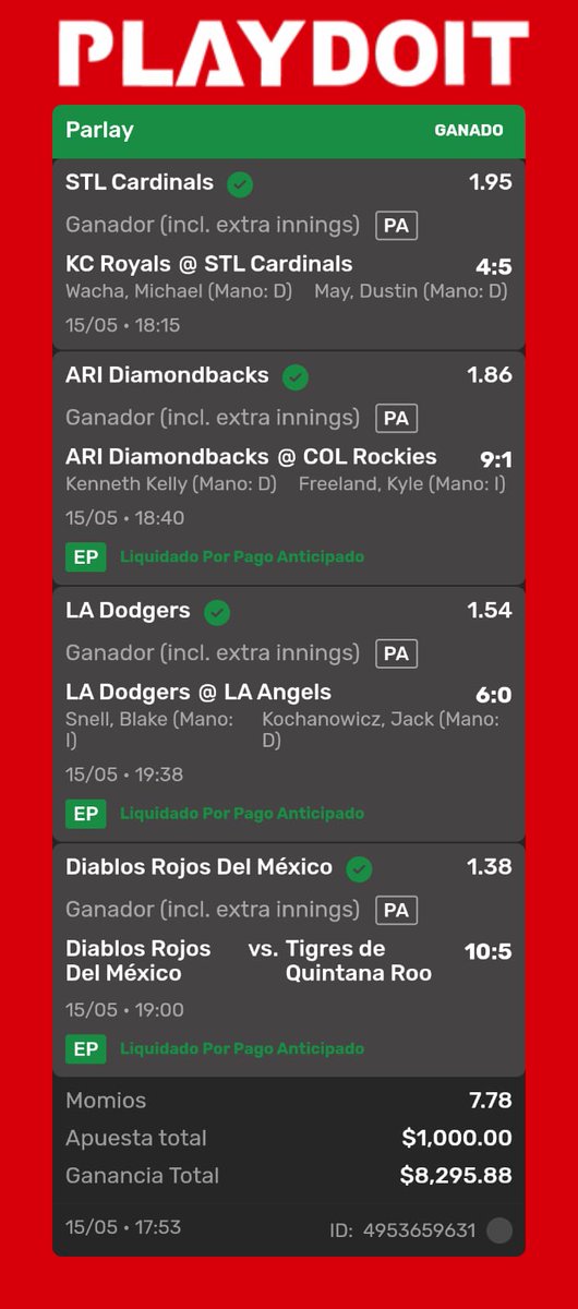FernandoGxo's tweet photo. @picksdepolo Le agregué Dodgers tío, sufrido con Cardinals. Eres un crack https://t.co/CUAWGwlTz0