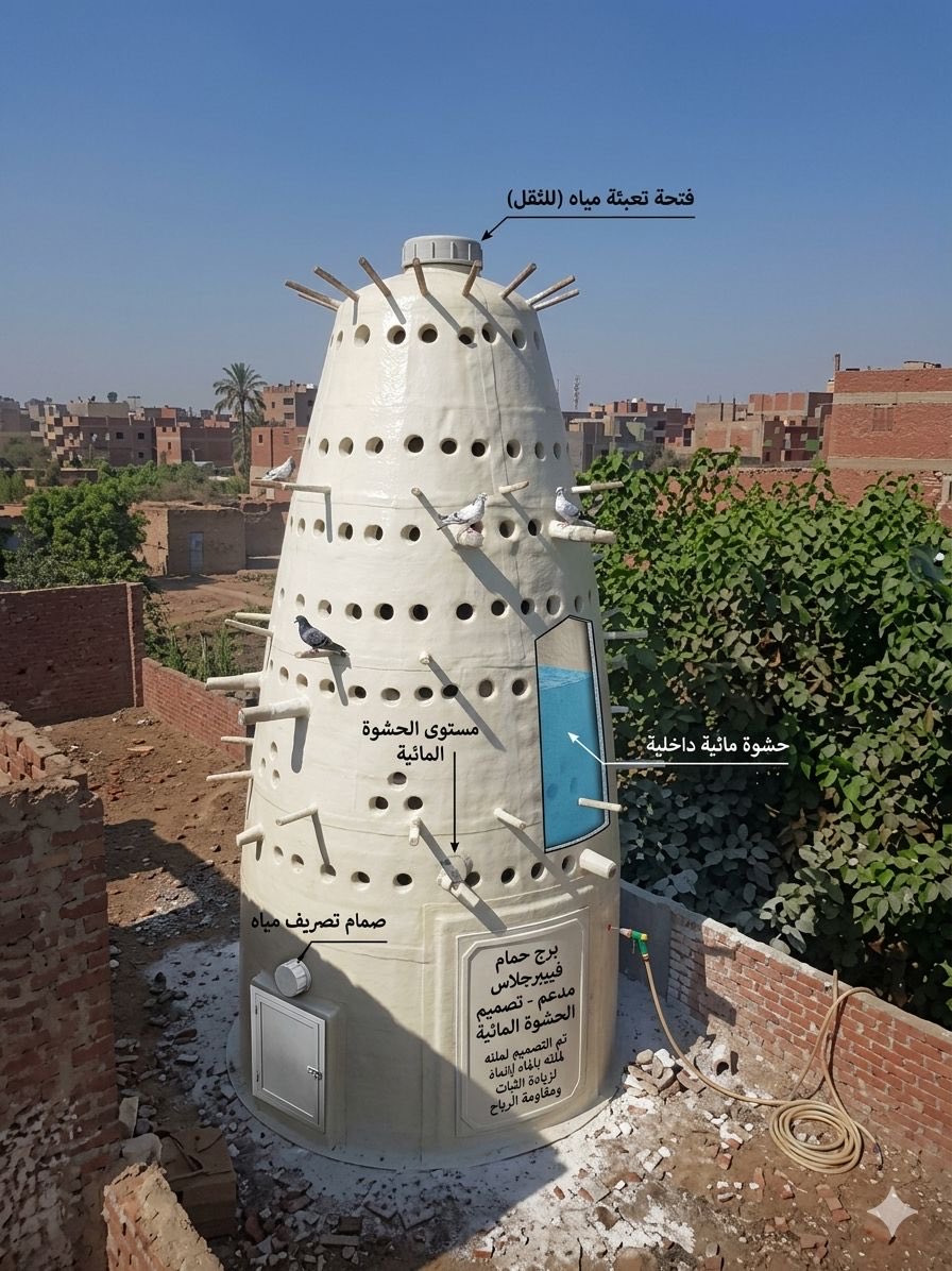 qataraz33's tweet photo. برج حمام فيبر جلاس  يحتوي على مراوح هواء شفط وانارة بالطاقةشمسية  والبرج معباء بالماء لتثبيته وتبريد البرج بديل الطيني الصور توضح البرج الطيني و والبر في مرحلة النهائية  والصورة الخير البرج عبارة قطع لسهولة فك وتركيبة من تصميمي https://t.co/LdR7MEFVvz