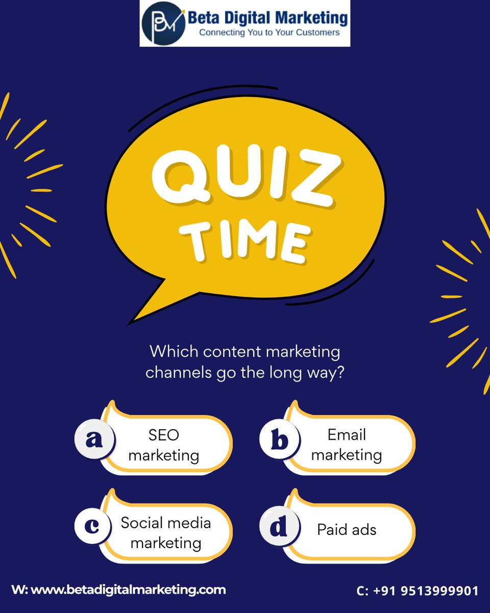 BetaDigitalMkt's tweet photo. 🚨 Quick Marketing Quiz 🚨

Which content channel gives the BEST long-term results? 👀

🅰️ SEO Marketing
🅱️ Email Marketing
 🅲️ Social Media Marketing
 🅳️ Paid Ads
Drop your answer below ⬇️🔥
#Betadigitalmarketing #SEO #EmailMarketing #SocialMediaMarketing #PaidAds https://t.co/KCMjU2wKzO