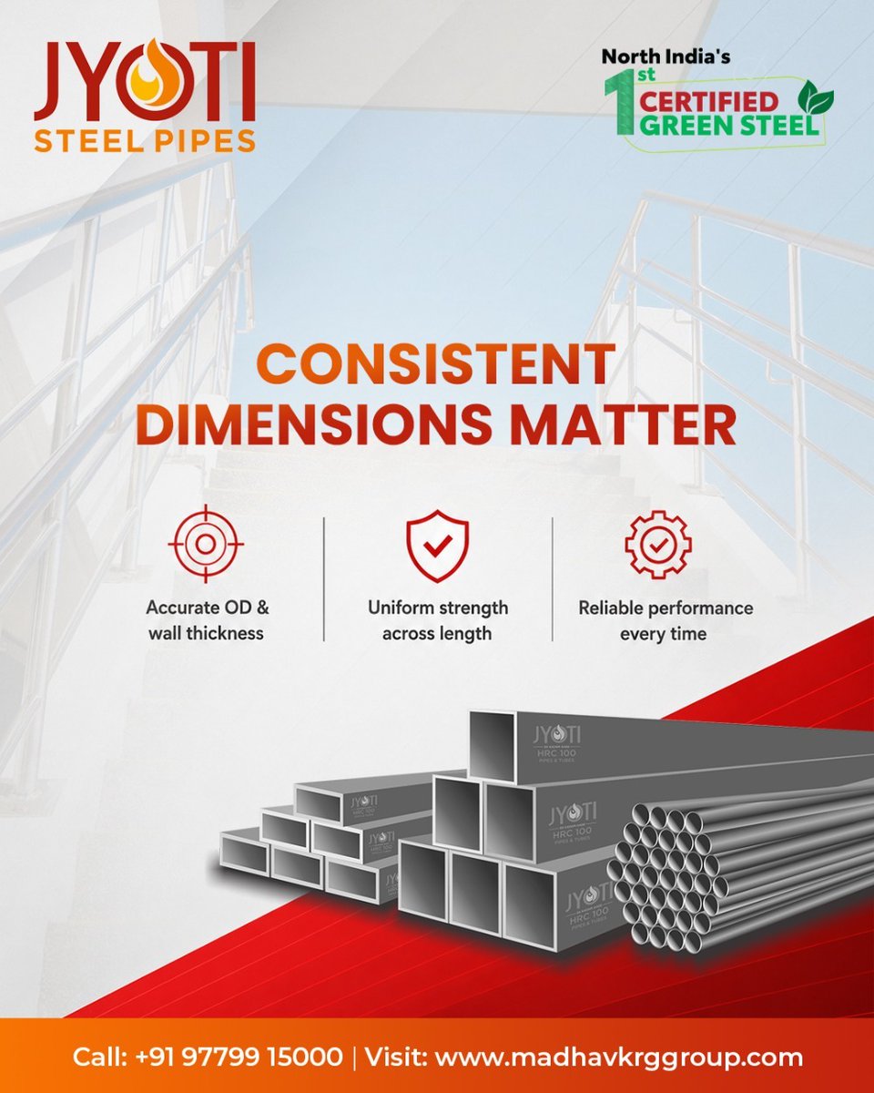 JYOTI_offcial's tweet photo. CONSISTENT DIMENSIONS MATTER 📏
.
📞 Call: +91 97799 15000 | 🌐 Visit: https://t.co/tLegSkXIb1
.
#JyotiSteelPipes #BuiltStrong #SolidFoundations #SteelPipes #ReliableStrength #HarPipemeinBharoseKitaakat #JyotiTMTbars #ReliablePipes #QualityMatters https://t.co/xinYb7LzAS