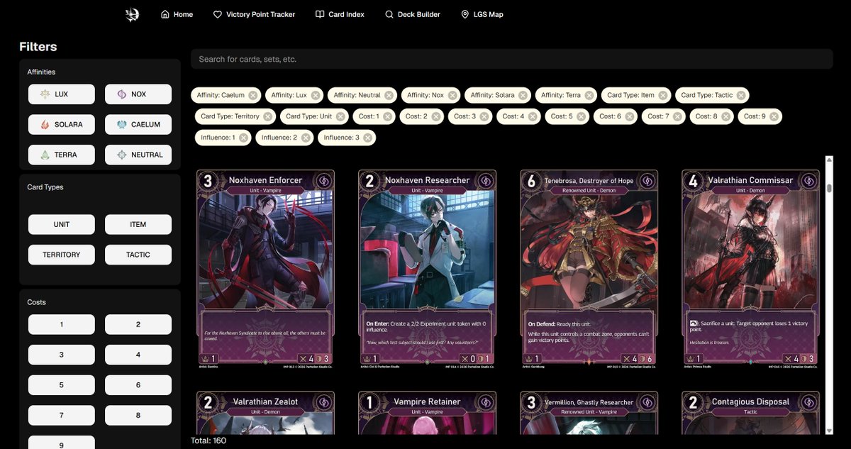 Early alpha version of our card index and online deck builder are now  available to preview on our website. We will be continuously working on  improving it and adjusting the graphic designs