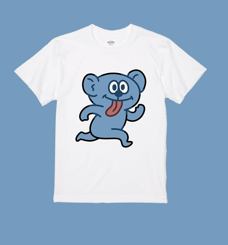 たぶん、青いコアラが走ってるデザインTシャツだよ。 コアラのつもりで